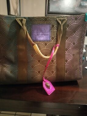 Foley + Corinna Olive Iridescent Wave Tote with Pink Tag